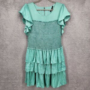 BCBGMAXAZRIA Larra Women's Size‎ Large Mint Green Smocked Tiered Ruffle Dress